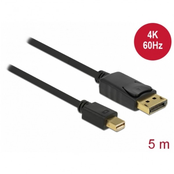 Kabel DisplayPort mini (m) => DisplayPort (m) 5,00m 4K 60Hz črn Delock (83479)
