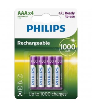 Baterijski vložek Philips polnilni1,2V AAA 4 kos 1000 mAh Ni-mH (R03B4RTU10/10)