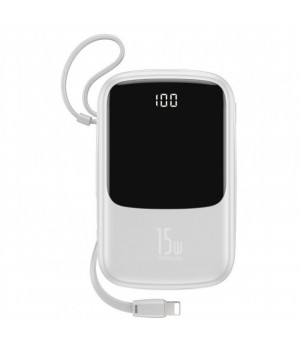 Prenosna baterija Baseus Qpow z Lightning kablom 10.000 mAh 15W 2x USB-A 1x USB-C - bela