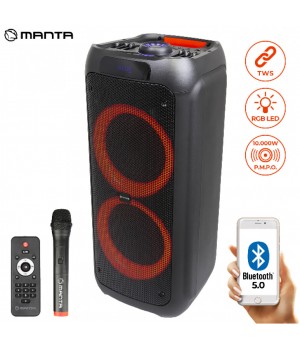Zvočnik bluetooth karaoke Manta SPK5310 PRO vgrajena baterija USB/MP3/RADIO FM, Disco LED lučke, TWS, 10.000W P.M.P.O.