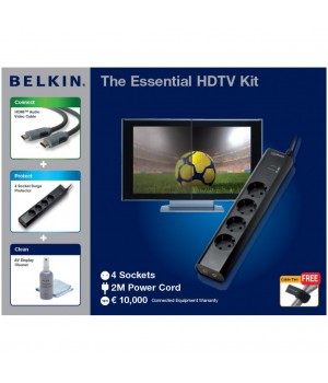 Razdelilec 4x230V+AV + kabel HDMI 2m + Čistilo za TV (100ml) Belkin F5Z0228ab + vezice