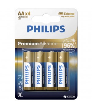 Baterijski vložek Philips 1,5V AA/LR06 4 kos Philips Premium Alkalne Blister (LR6M4B/10)